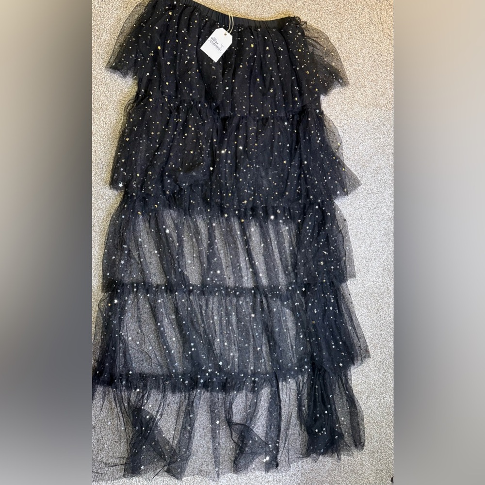 Elegant Black Tiered Skirt with Gold Accents